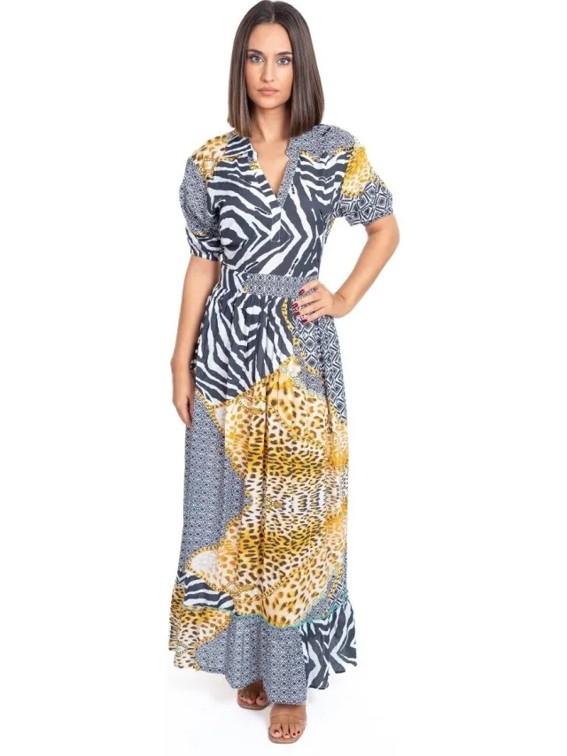 Isla Bonita By Sigris Lange Jurk Isla Bonita By Sigris Lange Midi-Jurk Zwart