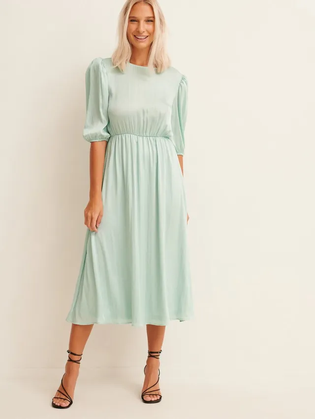 NA-KD Balloon Sleeve Structured Midi Dress Dames Jurk Turquoise