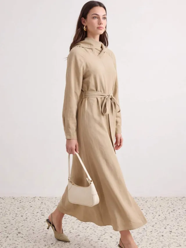 Trendyol Modest Dames Bruin Effen Maxi Lang Recht Modest Jurken Camel