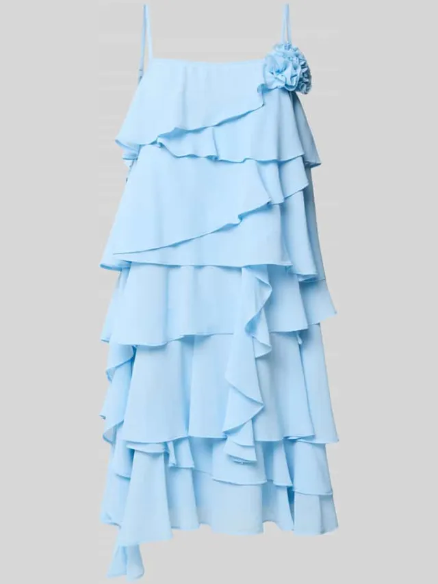 Vero Moda Vloeiende cocktailjurk met volants model 'ALADYN' lichtblauw, foto 2