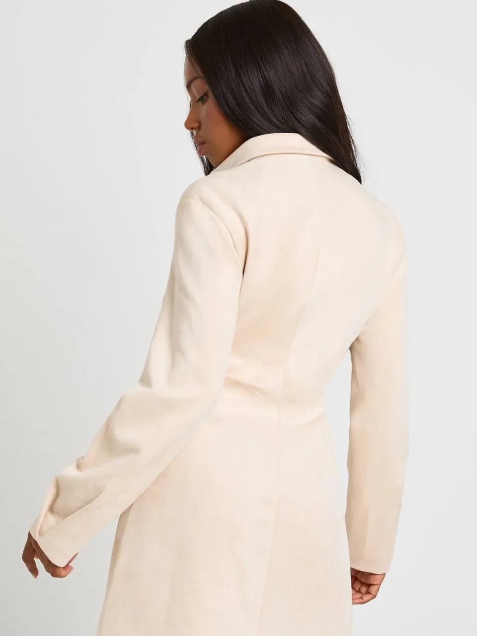 boohoo Dames Mini-jurk in nep-suede met gesnoerde taille en kraag steen, foto 2