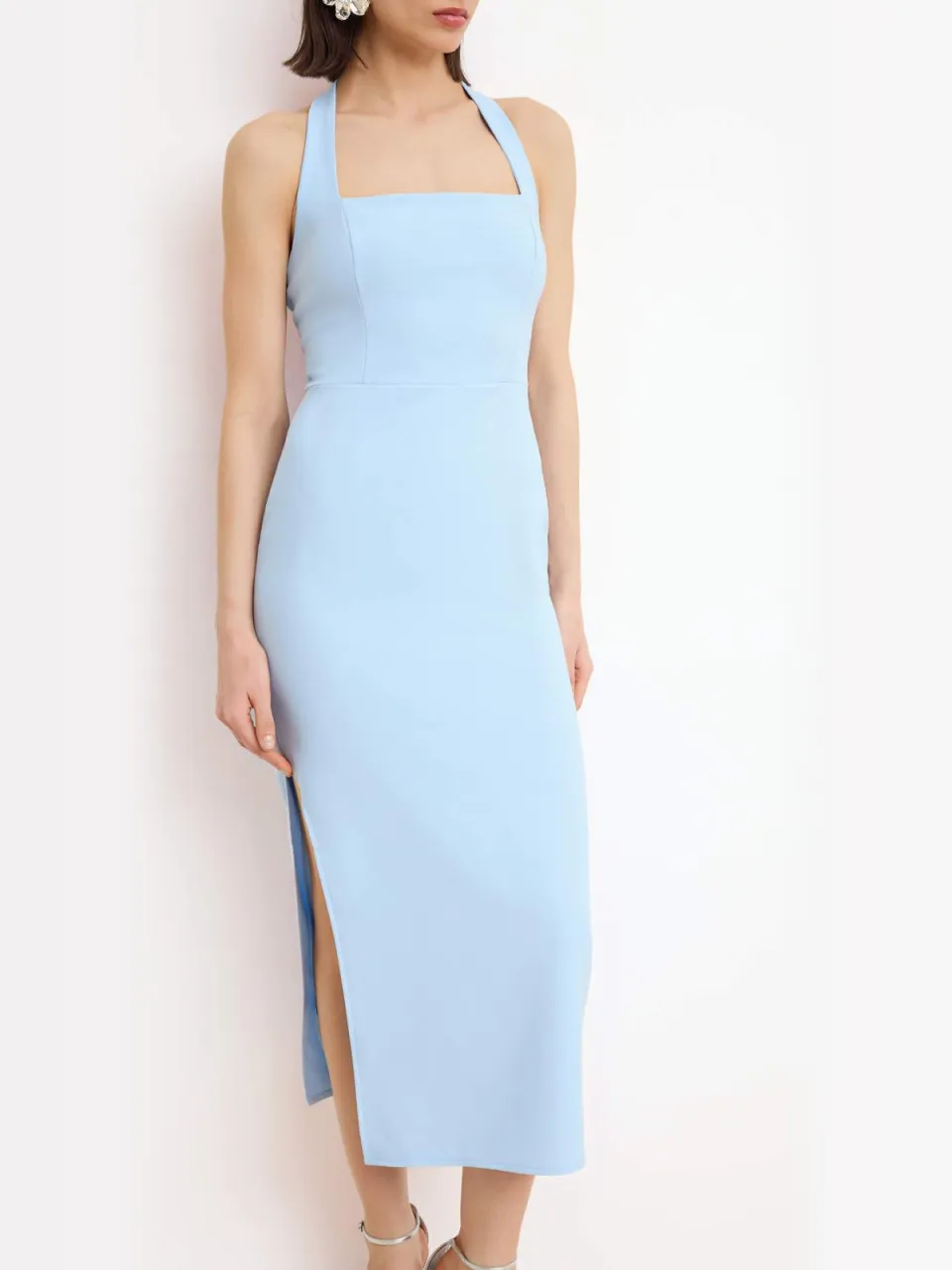 Trendyol TRENDYOLMİLLA Dames Donkerblauw Effen Midi Mouwloos Stijlvol/Avond Bodycon Jurken blauw, foto 2