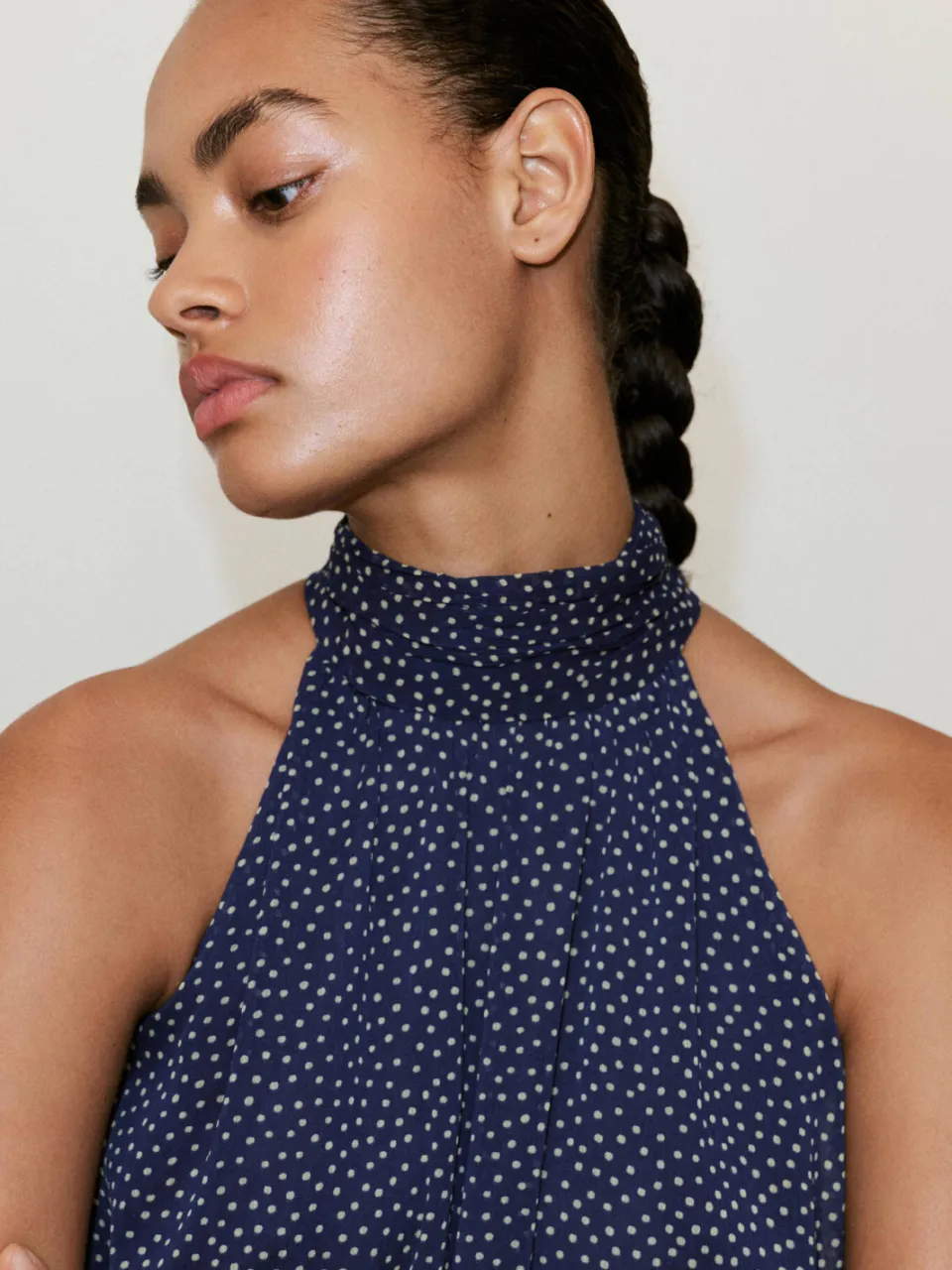 Mango midi halter zomerjurk met stippen - blauw, foto 2