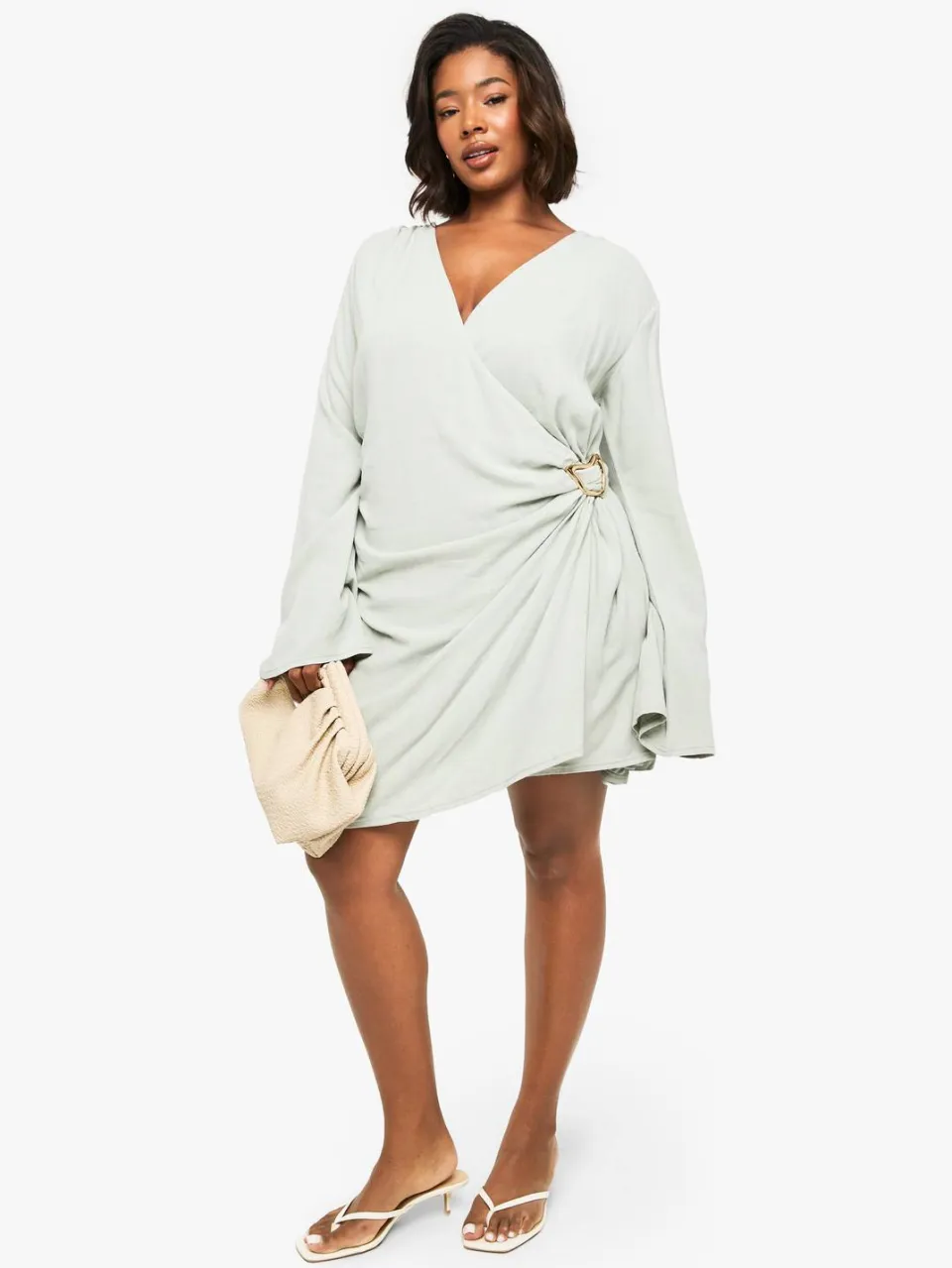 boohoo Dames Plus Trim Detail Wrap Linen Look Dress verstandig, foto 3