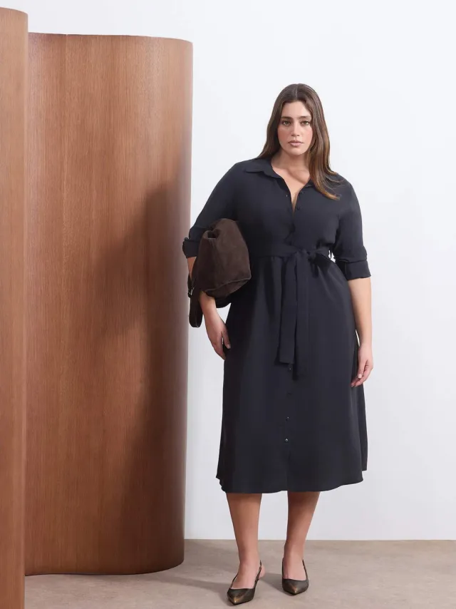 Trendyol Curve Dames Zwart Effen Maxi Lang Casual Recht Grote maten Jurk