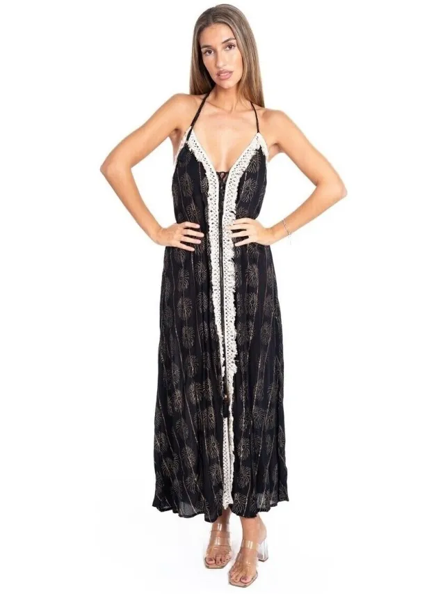 Isla Bonita By Sigris Lange Jurk Isla Bonita By Sigris Lange Midi-Jurk Zwart