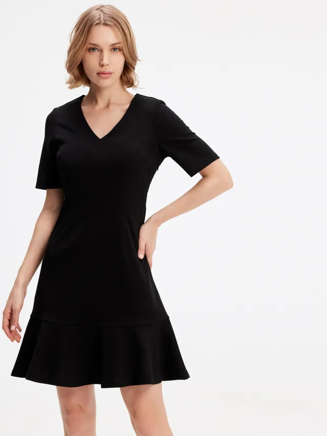 Smart & Joy Minimalistische trapeze jerseyjurk Zwart