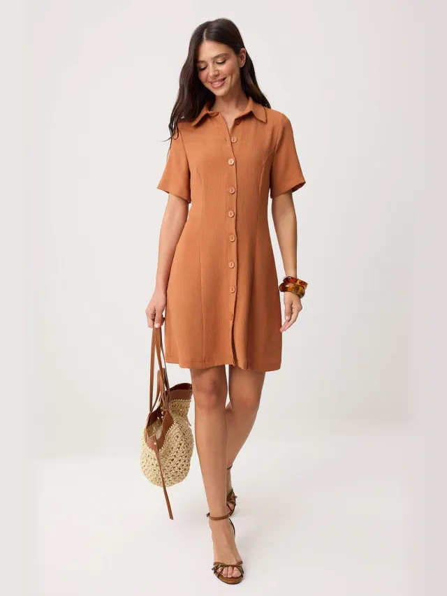 Trendyol TRENDYOLMİLLA Dames Bruin Effen Kort / Mini Kort Blousejurk Jurken