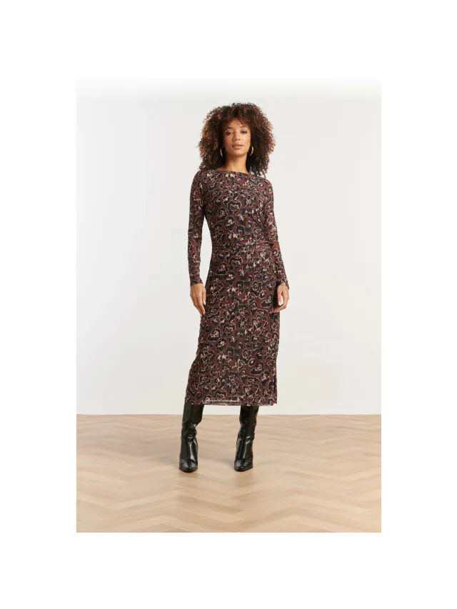 Smashed Lemon Mesh midi jurk met cheetahprint in bruin en zwart