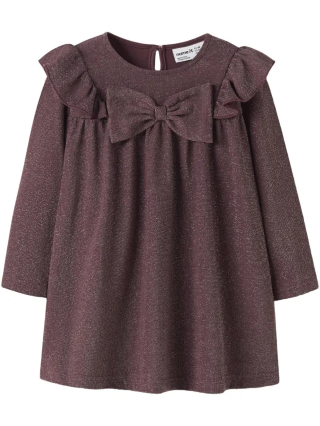 NAME IT MINI glitterjurk met ruches - wijnrood, foto 2