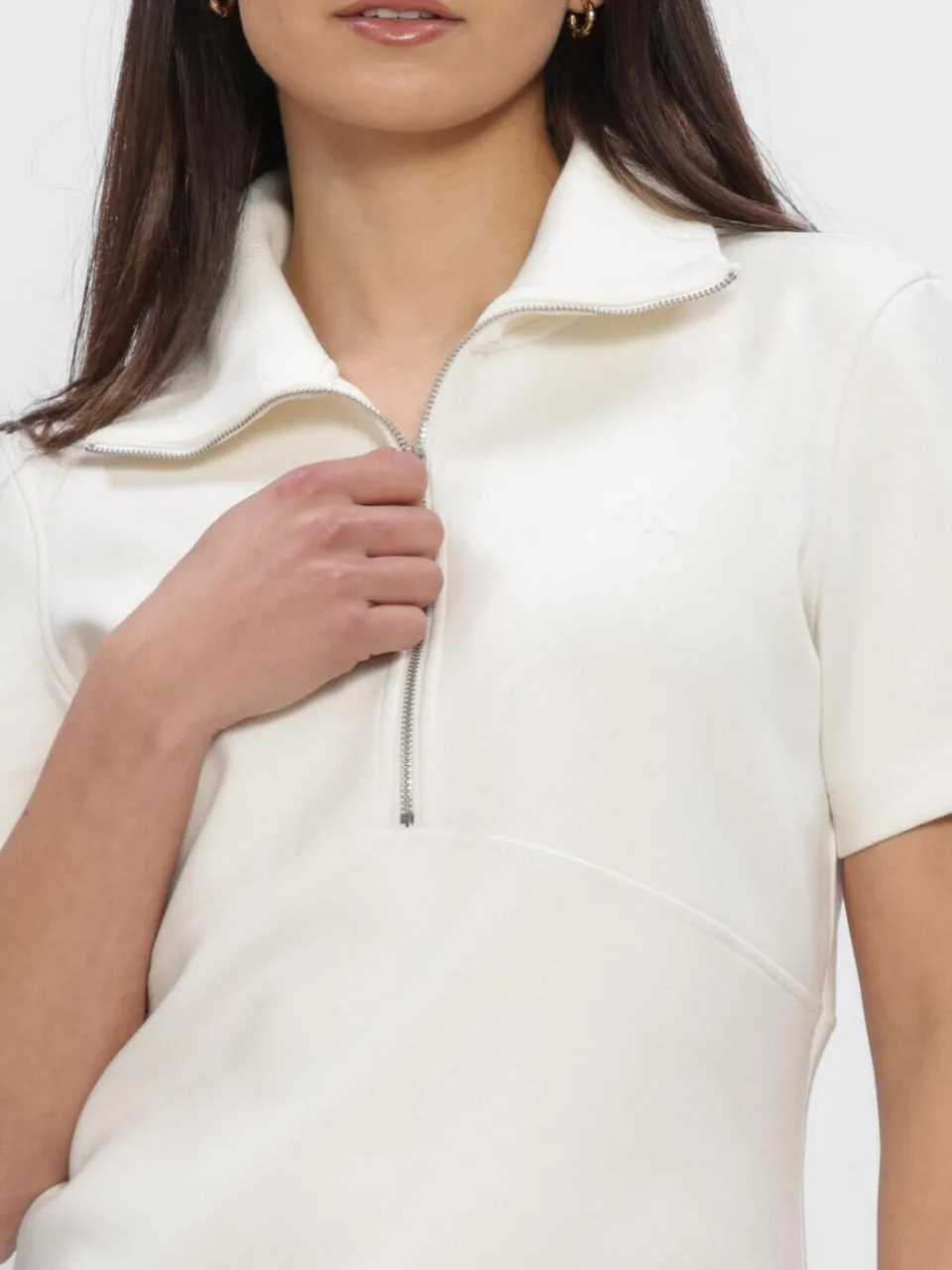 Calvin Klein Dames Jurken Ss Spacer Mixed Media Rib Mock - Gebroken Wit, foto 4