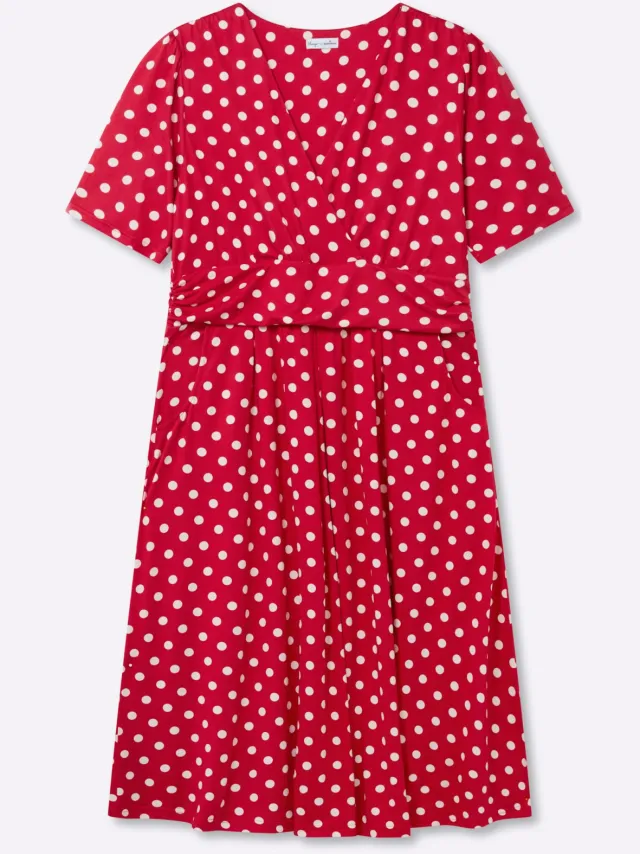 Jersey jurk aardbei/wit gedessineerd