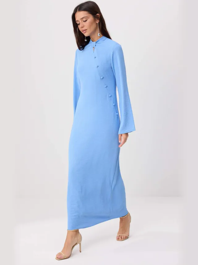 Trendyol Modest Dames Blauw Effen Maxi Lang Casual Recht Modest Jurken