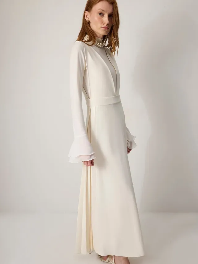 TOUCHÉ PRIVÉ Crepe jurk met plooien - Crème - Dames