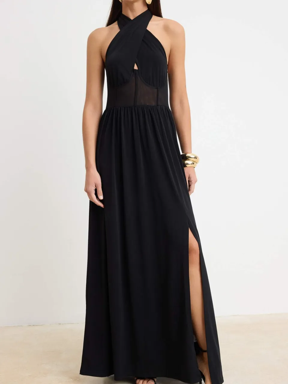 Trendyol TRENDYOLMİLLA Dames Zwart Effen Maxi Mouwloos Skater Avond & Gala Jurk, foto 2
