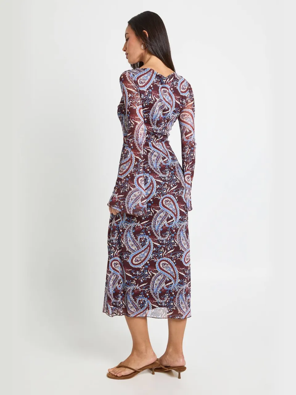 boohoo Dames Toonkleurige Paisley Print Fit & Flare Mesh Midaxi Jurk chocoladebruin, foto 3