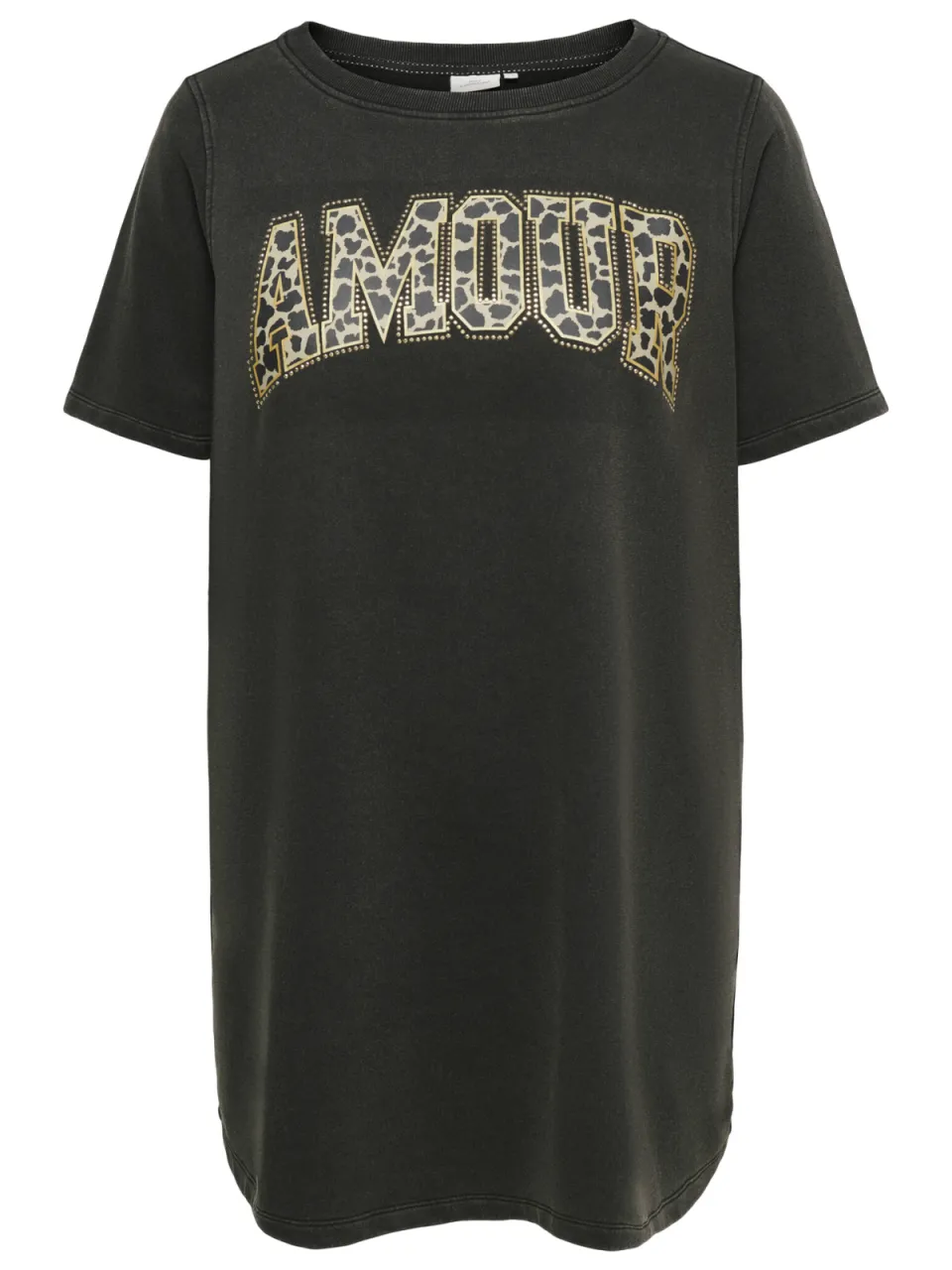 Only Carmakoma korte T-shirtjurk Plus Size met strass-steentjes en tekst - zwart, foto 2