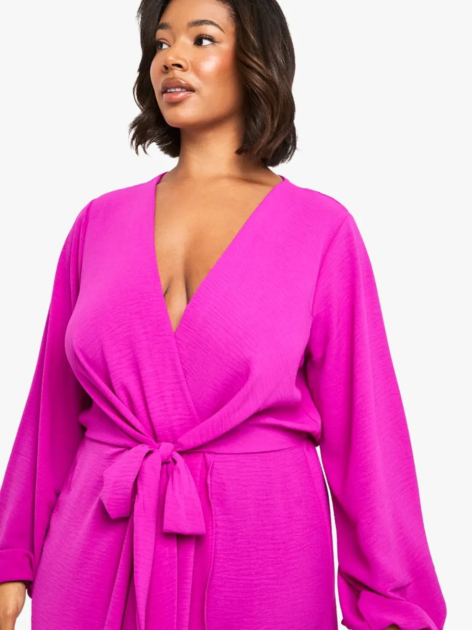 boohoo Dames Plus Textured Maxi-jurk met binddetail fuchsia, foto 2
