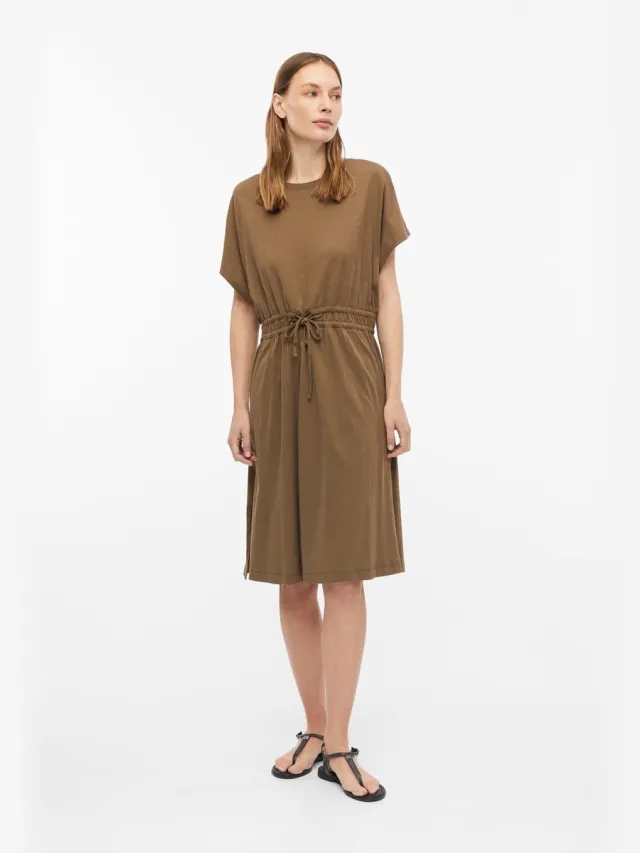 S.Oliver female - Jersey jurk met trekkoord bruin