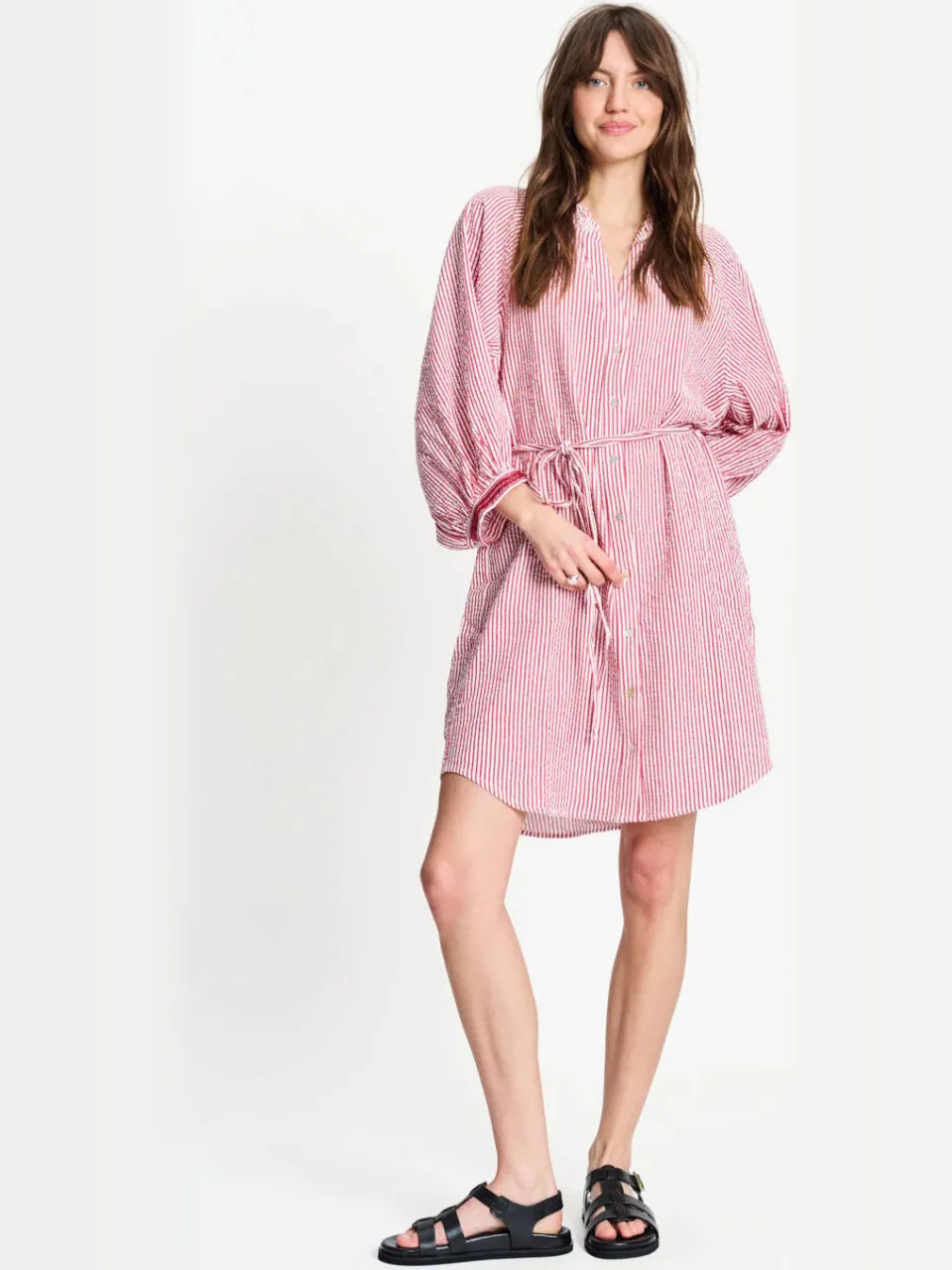 POM Amsterdam gestreepte blousejurk roze, foto 3