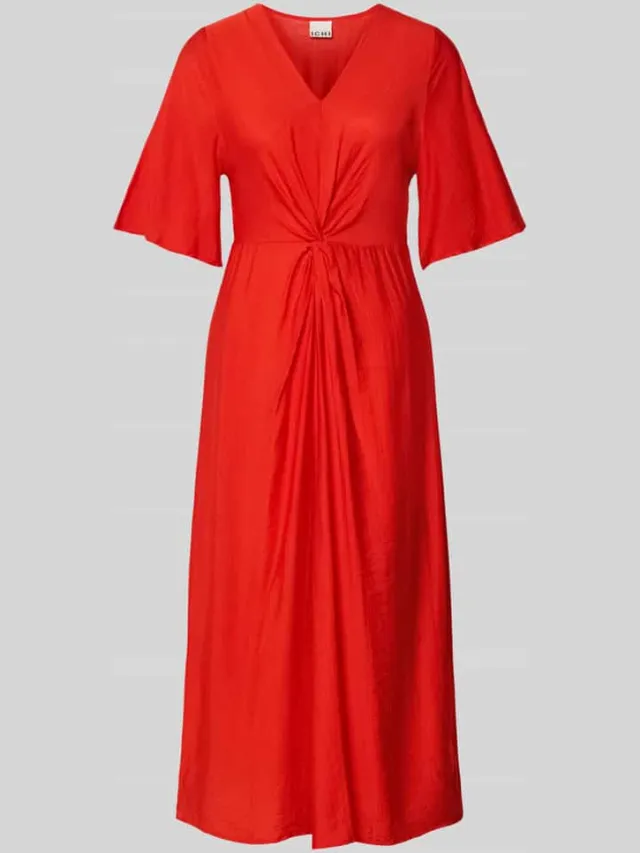 Ichi midi-jurk van viscosemix met vlindermouwen model 'MELDA' rood, foto 2