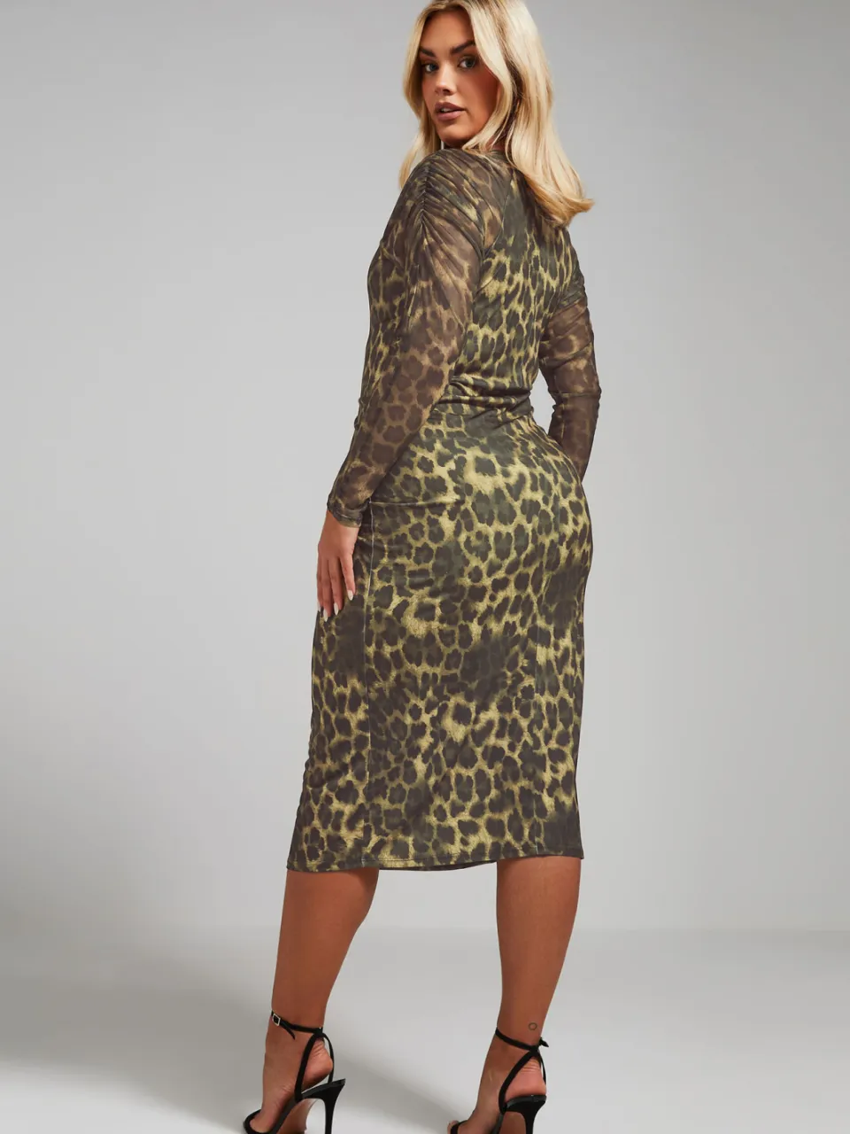 Limited Collection Midijurk Met Luipaardprint En Meshmouwen Met Ruches In Bruin-60, foto 3