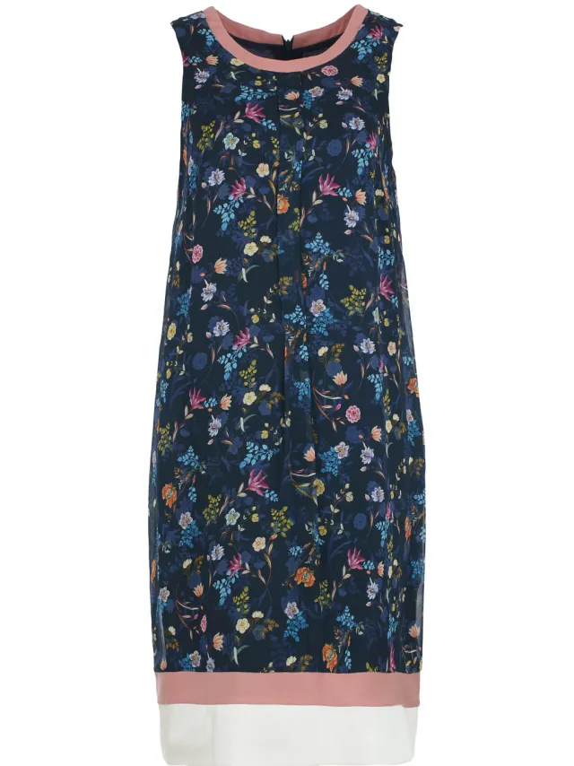Conquista Midnight Garden viscose jurk Blauw/Marineblauw