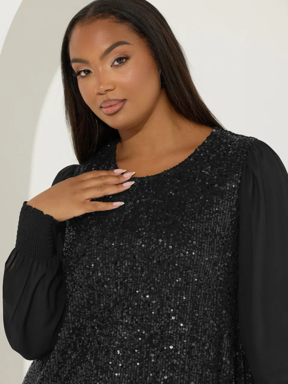 Yours Zwarte Sequin Swingjurk, foto 4