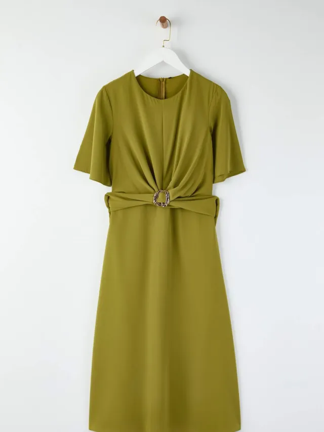 Trendyol TRENDYOLMİLLA Dames Groen Effen Maxi Kort Avond / Dagelijks Skater Jurken, foto 2