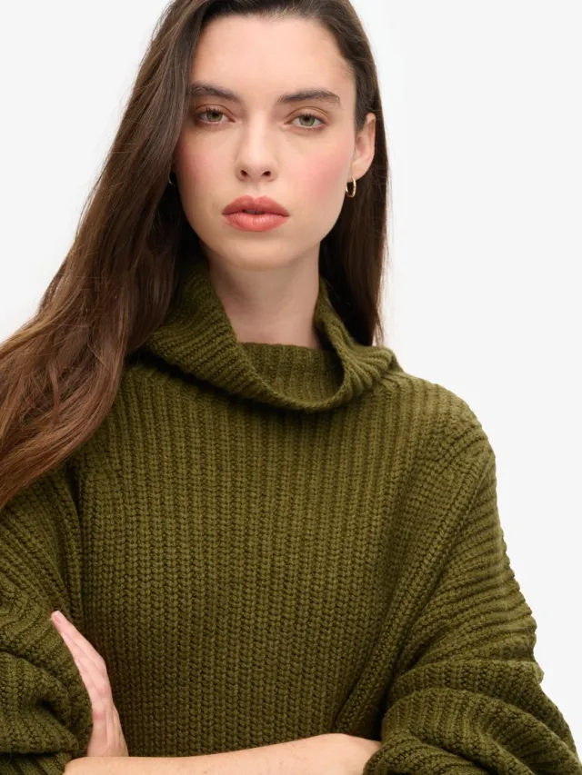 Superdry Gebreide trui-jurk met grove rib - Dames - Jurken Dark Moss Green