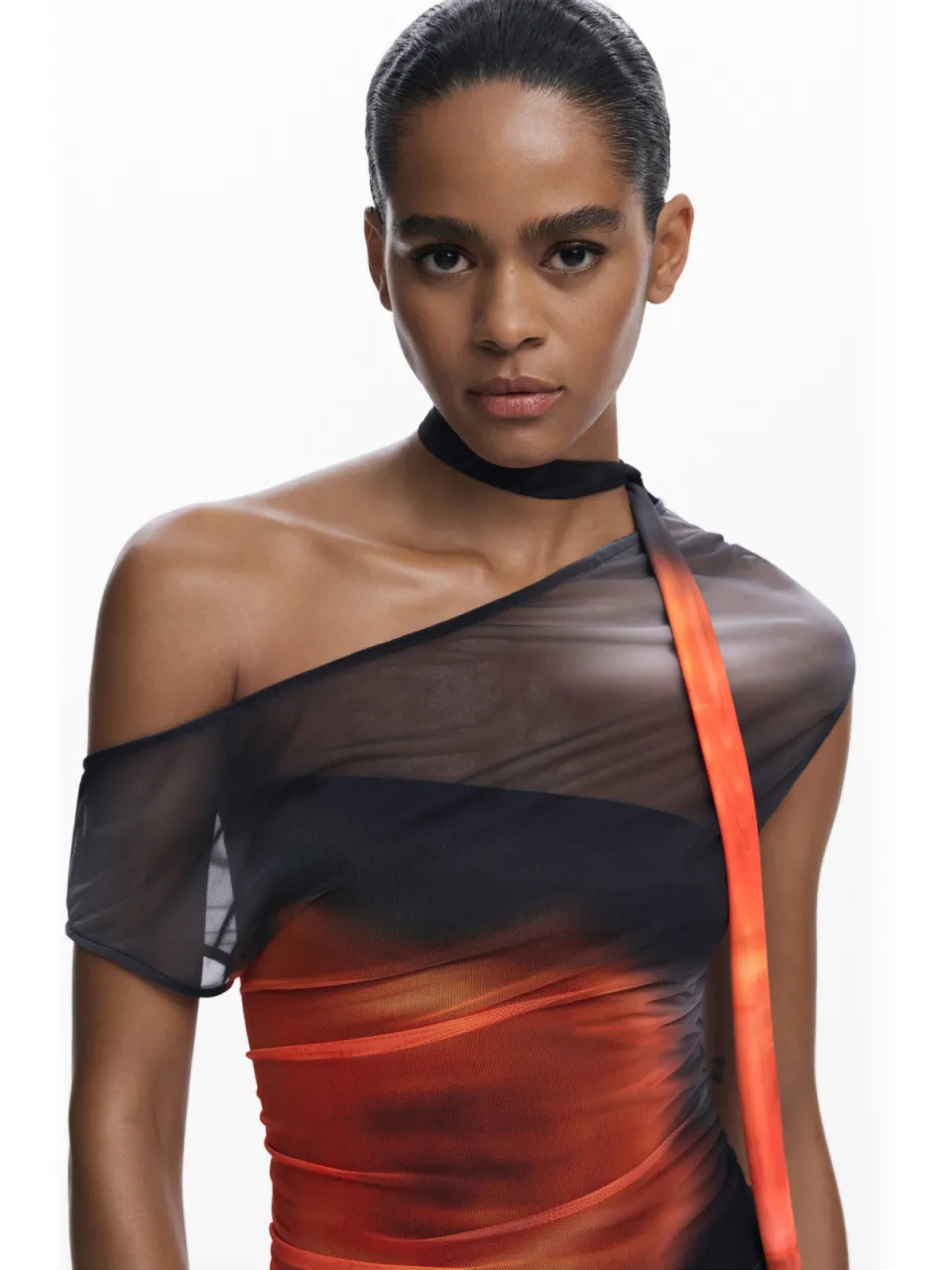 Desigual mesh off shoulder jurk zwart, foto 3
