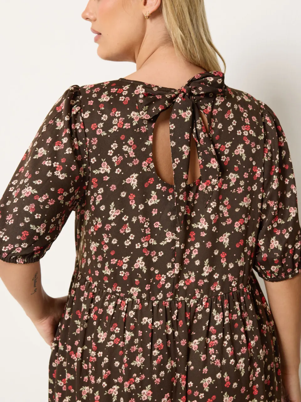 Yours Bruine Smock Maxijurk Met Fijne Bloemenprint-64, foto 4