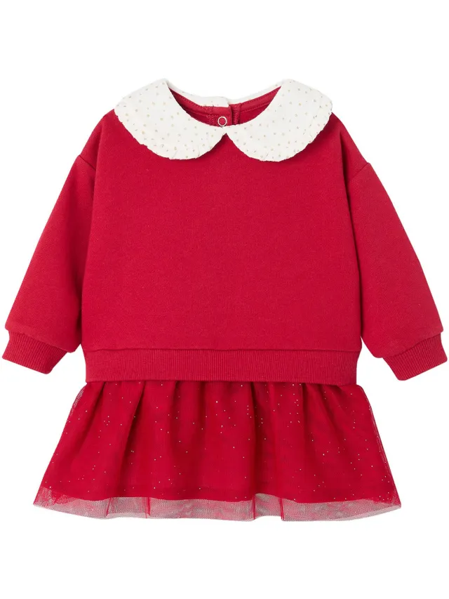 vertbaudet Jurk babymeisje van twee materialen rood
