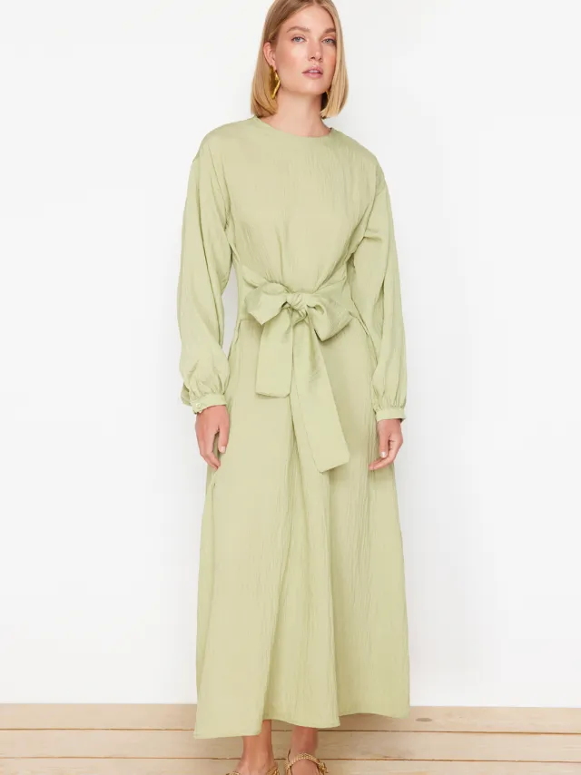 Trendyol Modest Dames Kaki Effen Maxi Lang Casual Recht Modest Jurken, foto 2