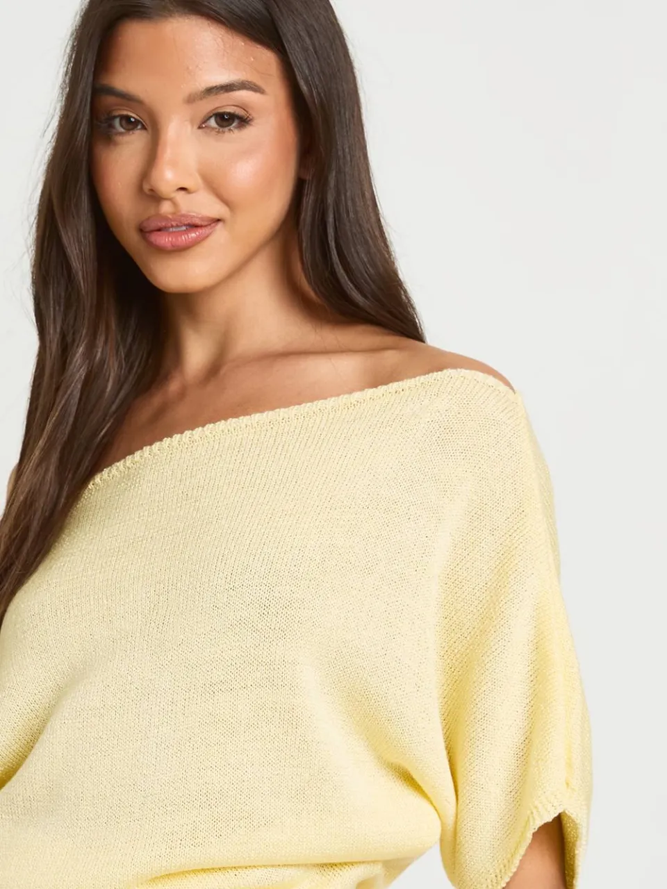 boohoo Dames Luchtig Gebreid Strandvest Met Slash-hals citroen, foto 4