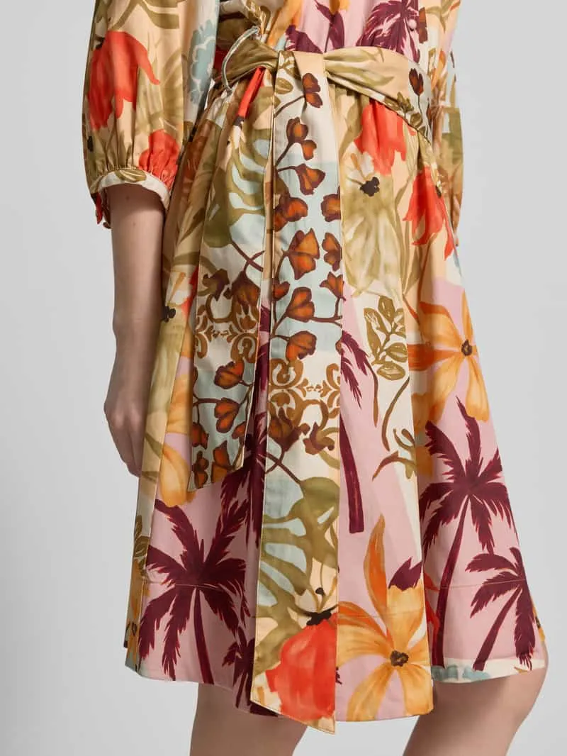 Christian Berg Woman Kniellange overhemdjurk in all-over look met strikceintuur camel, foto 4
