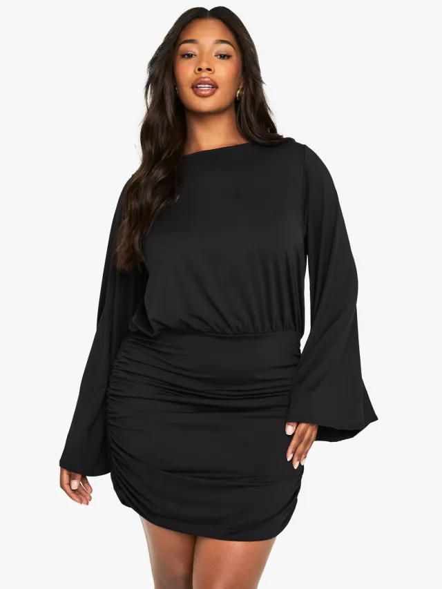 boohoo Dames PLUS PREMIUM DRAPED batwing mini-jurk Zwart