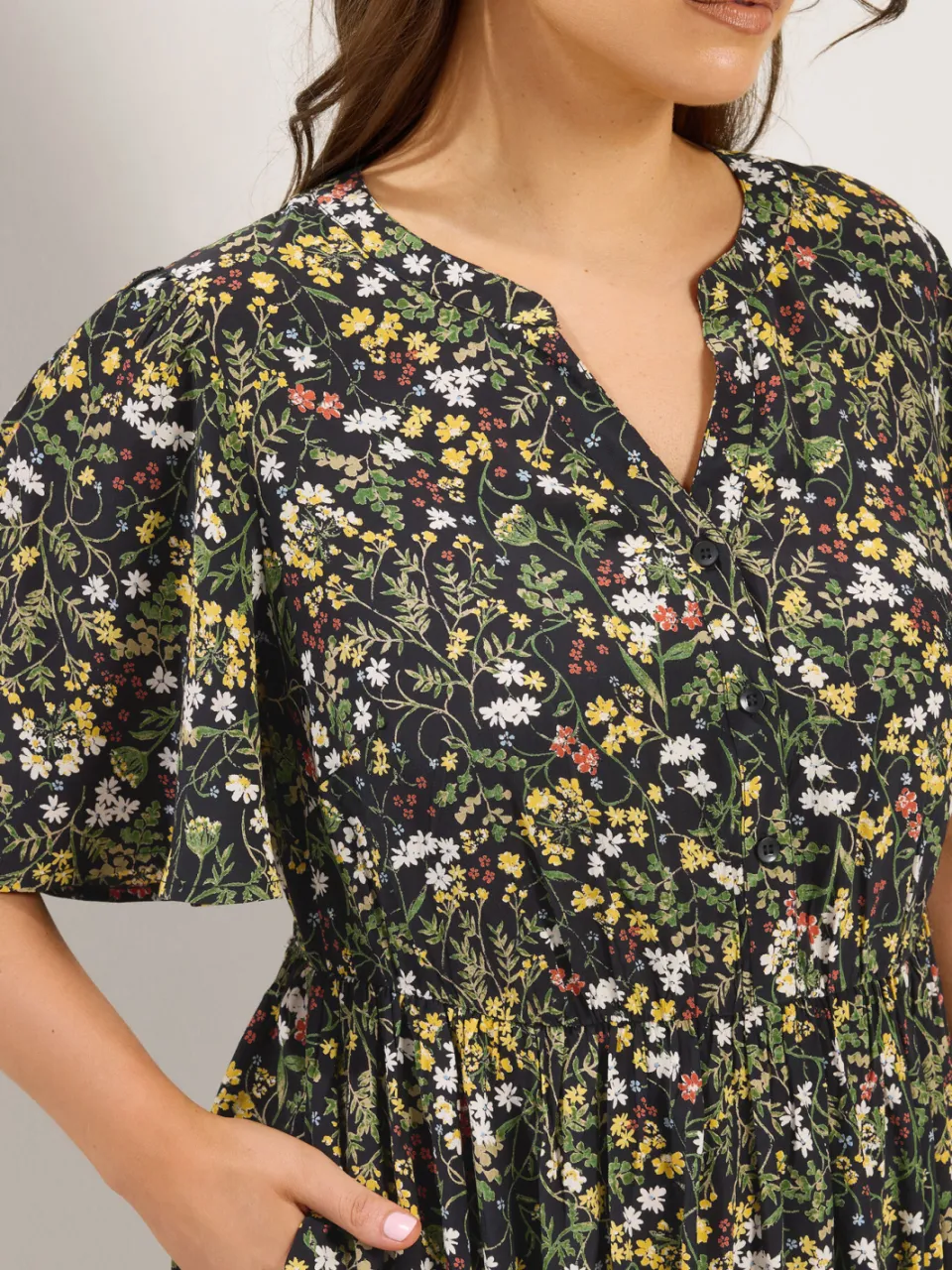 Yours Zwarte Midijurk Met Bloemenprint En Knoopsluiting, foto 4