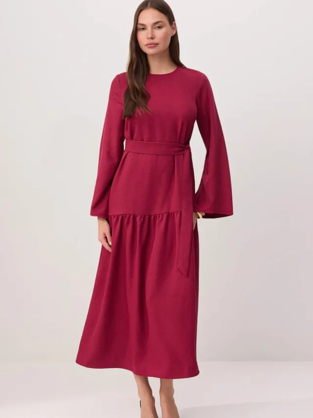 Trendyol Modest Dames Paars Effen Maxi Lang Casual A-lijn Modest Jurken Rood