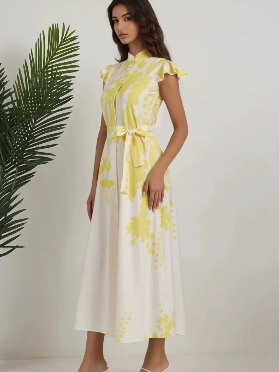 Hiccup Floral Tippet Maxi Jurk geel, foto 2