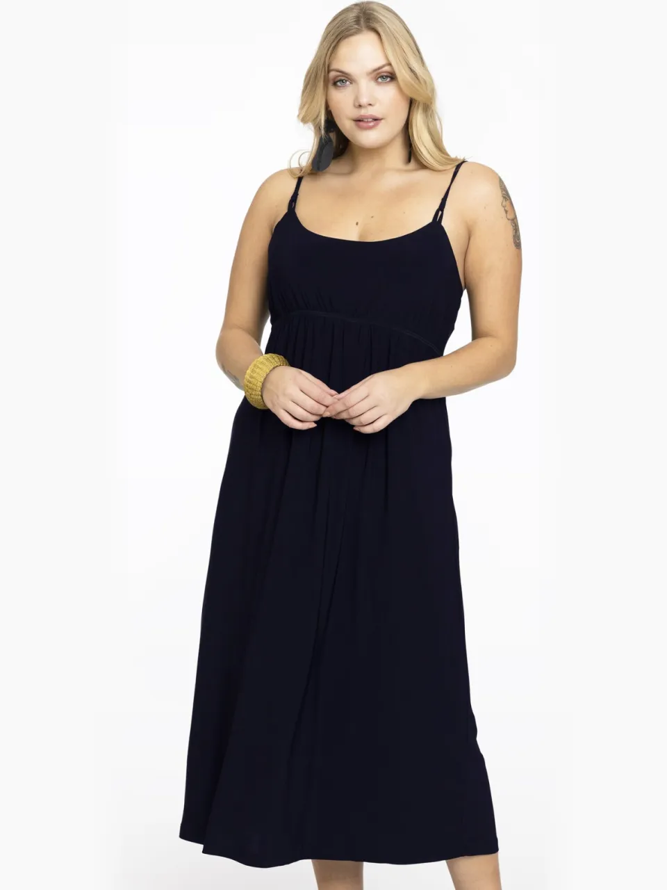 Yoek Dress spaghetti elastic waist | Blauw