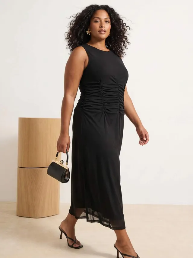 Trendyol Curve Dames Zwart Dierenprint Midi Mouwloos Stijlvol/Avond Bodycon Grote maten Jurk