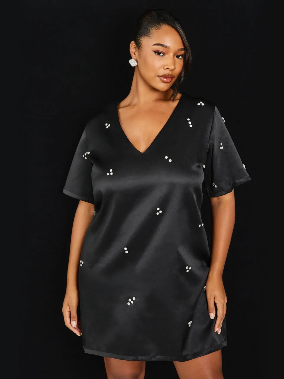 boohoo Dames Plus V-hals Shift Diamante Overall zwart, foto 3