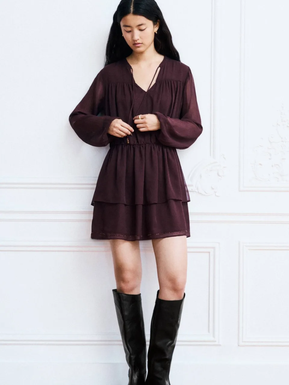 Mango TEEN midi blousejurk met borduursels - paars, foto 4