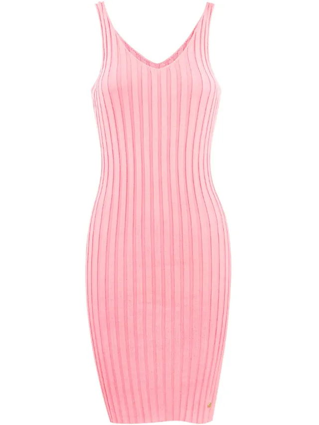 Gimme Mouwloze Ribbelgebreide Mini-Jurk met V-Hals Roze