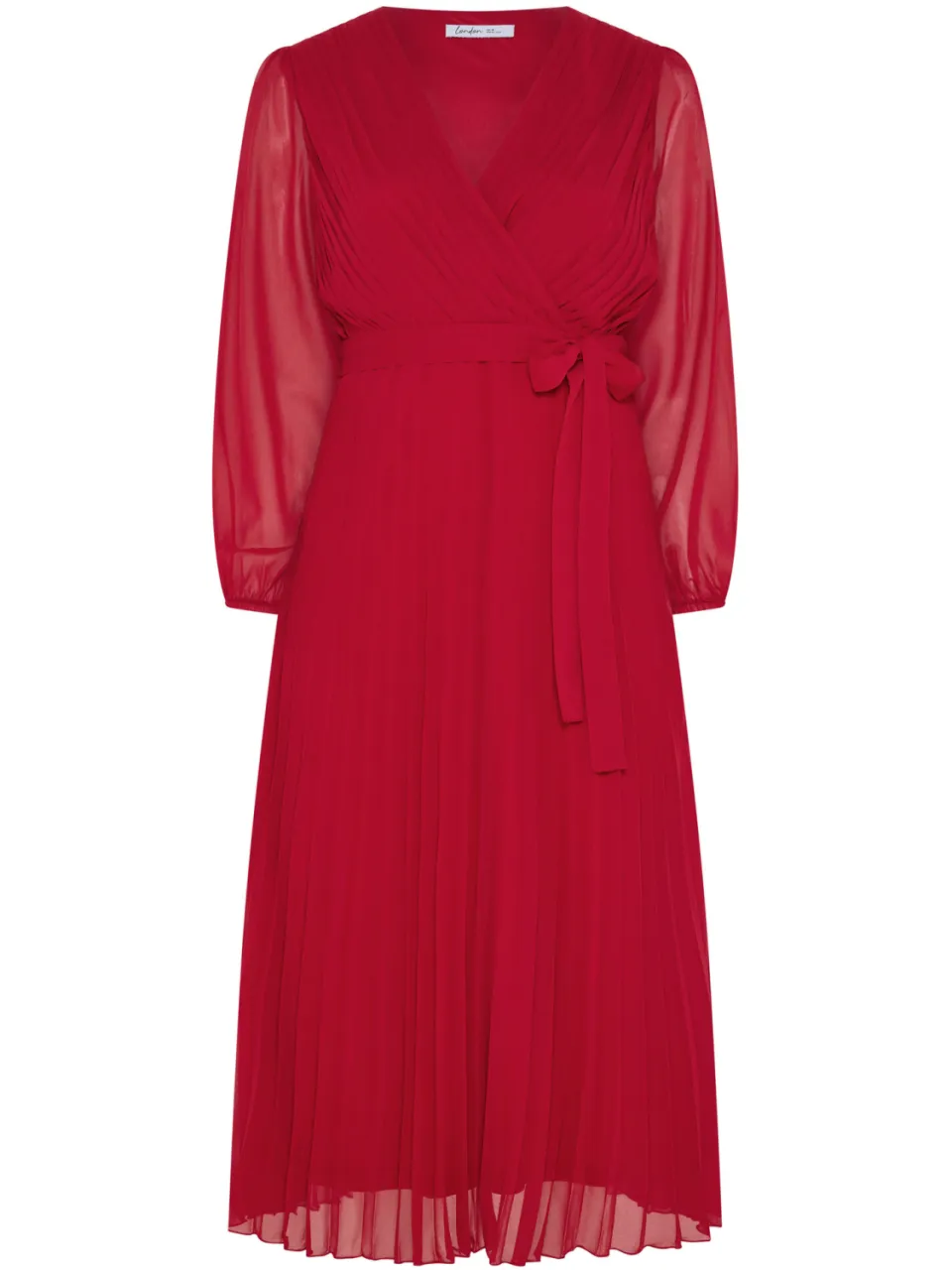 Yours London Rode Geplooide Wikkeljurk Met Lange Mouwen rood, foto 4