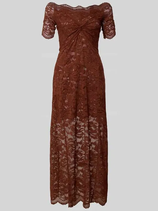Rabanne Maxi-jurk van bloemenkant middenbruin, foto 2