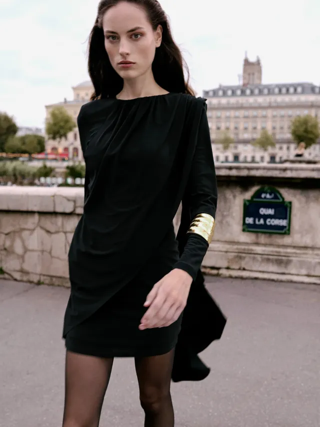 Trendyol TRENDYOLMİLLA Dames Zwart Effen Kort / Mini Lang Stijlvol/Avond Bodycon Jurken