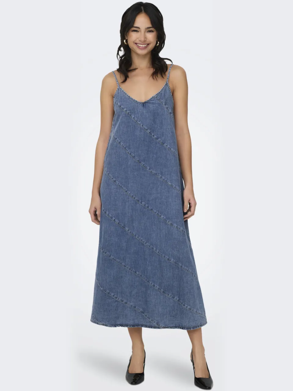 Only midi jurk medium blue denim