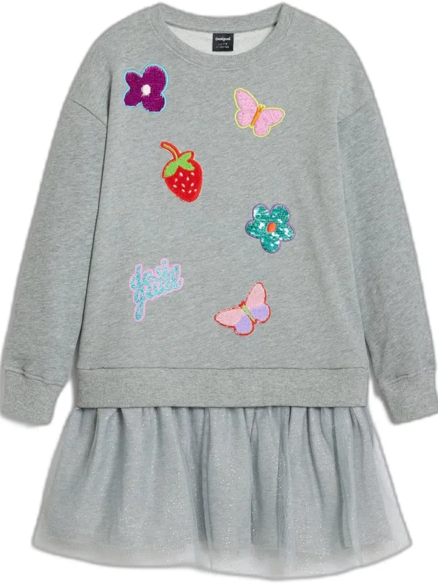 Desigual Meisjesjurk Desigual Stickers Grijs
